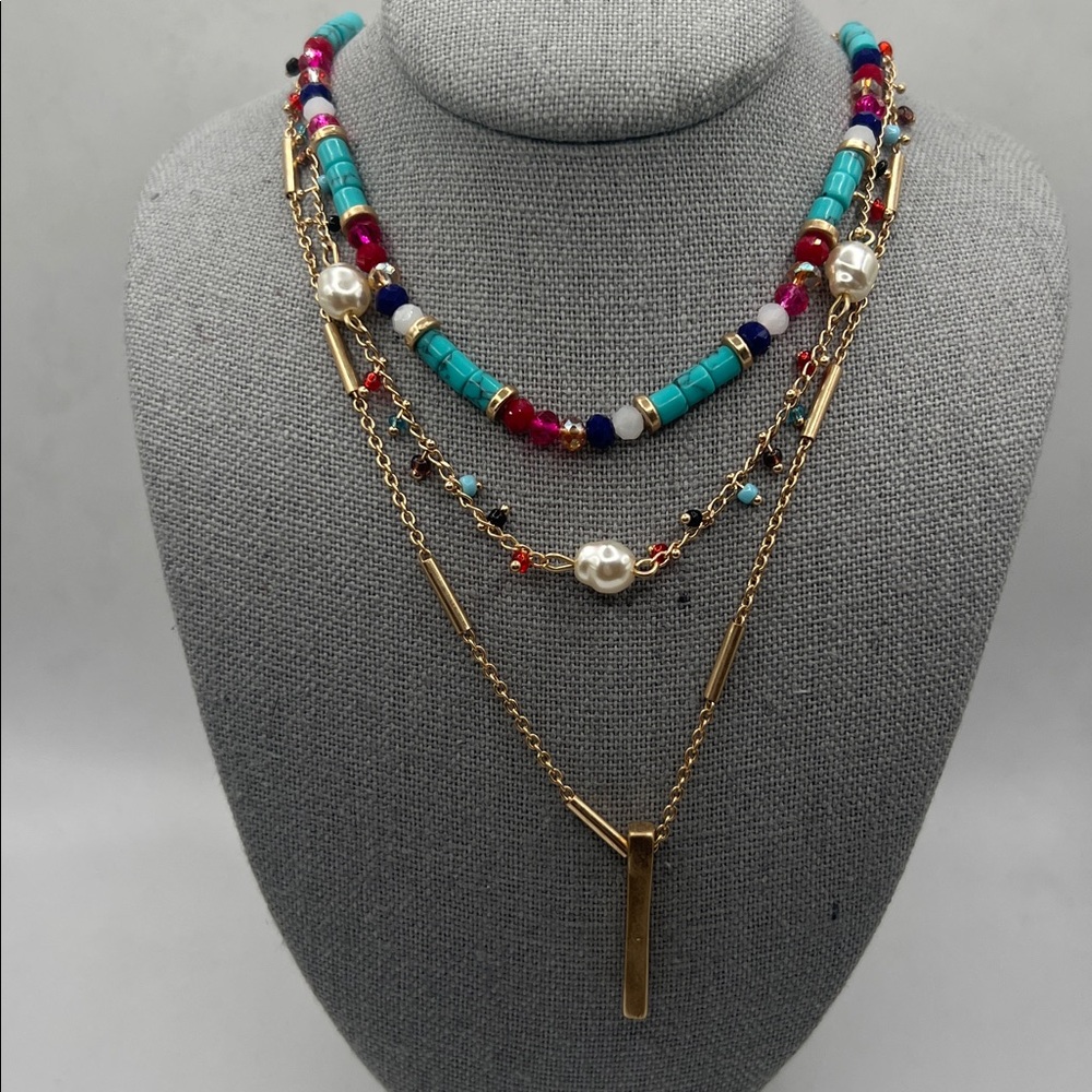lonna and lilly multicolored triple layered necklace 16” 17” 20” + 3” extender